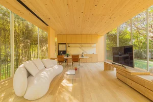 Modern Minimalist Glass and Wood Forest Retreat: A Serene One-Story Sanctuary for Slow Living and Nature Immersion-11