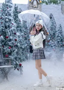 Charming Winter Girl Amidst Beautiful Christmas Snowfall-0