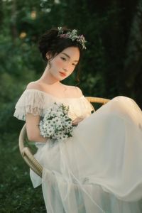 Ethereal Beauty: Girl in White Dress, Flower Crown, Poetic Nature Scene-1