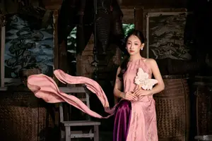 Captivating Asian Beauty Elegant Vietnamese Woman in Graceful Pink Attire-6
