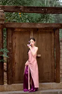 Captivating Asian Beauty Elegant Vietnamese Woman in Graceful Pink Attire-3