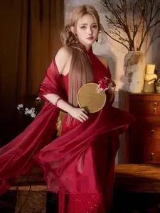 Discover Alluring Traditional Beauty: Girl in a Radiant Red Outfit, Elegant and Mysterious.-2