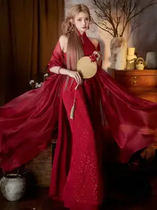 Discover Alluring Traditional Beauty: Girl in a Radiant Red Outfit, Elegant and Mysterious.-0