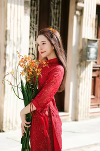 VGU No.27: Radiant Smile in Red Ao Dai, Capturing Vietnamese Traditional Beauty-3