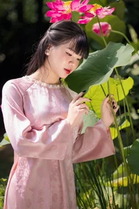 Gentle Youthful Beauty in Pink Silk Ao Dai-8