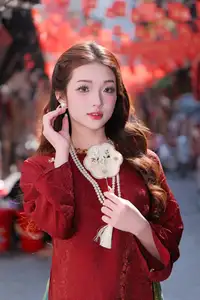 Elegant Vietnamese Beauty: A Girl in Red Ao Dai with Lilies Captivates Urban Charm-2