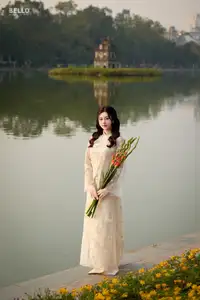 Graceful Ao Dai Vietnamese Beauty Shines Brightly By Serene Lake A Timeless Portrait-8