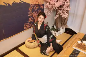 Su Yi Nuo No.10627: Captivating Traditional Grace in a Seductive Black Kimono-23