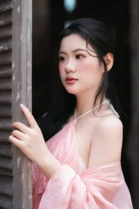 Ethereal Muse in Traditional Silk and Ancient Architecture-4