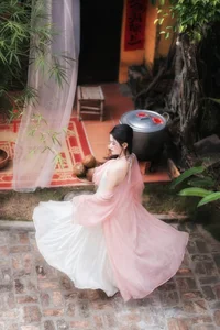 Ethereal Muse in Traditional Silk and Ancient Architecture-17