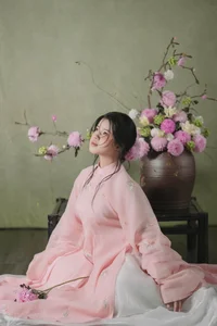 Muse in Pastel Pink A Timeless Portrait of Nostalgia-5