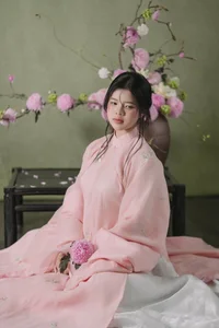 Muse in Pastel Pink A Timeless Portrait of Nostalgia-1