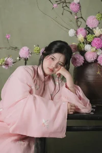 Muse in Pastel Pink A Timeless Portrait of Nostalgia-6