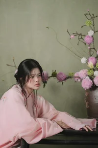 Muse in Pastel Pink A Timeless Portrait of Nostalgia-2