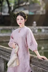 Elegant East Asian Beauty: Gentle Young Woman in Classical Traditional Attire-1