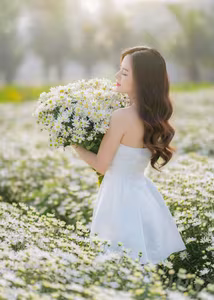 VGU No.22: Discover the ethereal beauty of a muse amidst a vast field of white daisies, where time stands still.-6