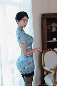 XiuRen No.10753: Mei Gui Wo Ai Ni – Graceful in Blue Cheongsam, Captivating Asian Beauty-28