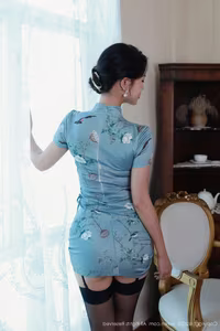 XiuRen No.10753: Mei Gui Wo Ai Ni – Graceful in Blue Cheongsam, Captivating Asian Beauty-3