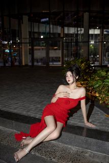 Captivating Fashion Portrait in Red Dress. HD Wallpaper Quality-1