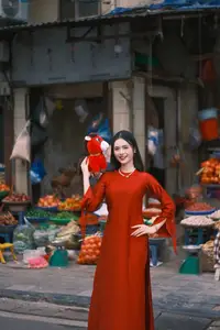 Vietnamese Girl's Bright Smile with Lucky Plush Horses in a Traditional Market.-7