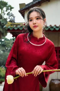 Timeless Elegance in Red Traditional Ao Dai-3