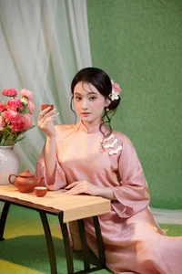 Elegant Muse in Pastel Pink Traditional Attire-3