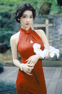 Elegant Red Cheongsam Fashion Photography: Wu Yu Cao Mei in Fushan Park | YiTuYu Art Language Vol.9329 Exclusive Collection-11