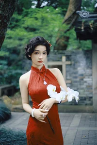 Elegant Red Cheongsam Fashion Photography: Wu Yu Cao Mei in Fushan Park | YiTuYu Art Language Vol.9329 Exclusive Collection-15