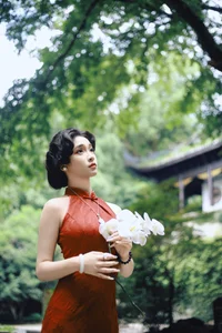 Elegant Red Cheongsam Fashion Photography: Wu Yu Cao Mei in Fushan Park | YiTuYu Art Language Vol.9329 Exclusive Collection-12