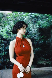 Elegant Red Cheongsam Fashion Photography: Wu Yu Cao Mei in Fushan Park | YiTuYu Art Language Vol.9329 Exclusive Collection-18