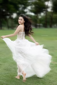 VGU No.95: Gentle beauty of a Vietnamese young woman in a pure white lace dress amidst nature.-5