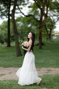 VGU No.95: Gentle beauty of a Vietnamese young woman in a pure white lace dress amidst nature.-18