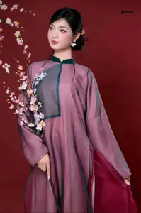 East Asian Grace: Elegant Lady in Traditional Attire & Cherry Blossoms-5