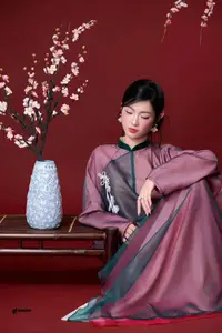 East Asian Grace: Elegant Lady in Traditional Attire & Cherry Blossoms-4