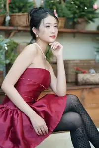 VGU No.187: Charming Woman in Red Dress Shines with Elegant Christmas Style. Discover Festive Fashion & Holiday Grace!-7