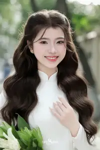 Vietnamese Schoolgirl Gracefully in Pure White Ao Dai Traditional Conical Hat and Lilies-1