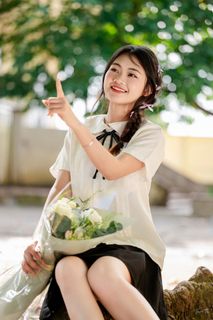 Pure White Shirt Schoolgirl | Innocent Beauty of Student Age with Colorful Pinwheel-2