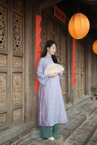 Elegant Blush Pink Vietnamese Ao Dai with Floral Embroidery – Modern Traditional Long Dress for Weddings, Cultural Events, and Timeless Heritage Style-4