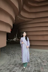 Elegant Blush Pink Vietnamese Ao Dai with Floral Embroidery – Modern Traditional Long Dress for Weddings, Cultural Events, and Timeless Heritage Style-5