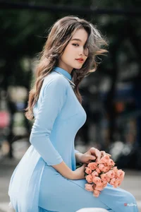 Elegant Pastel Blue Ao Dai in the Heart of the City-2
