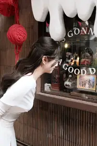 Elegant Girl in Off-Shoulder White Dress Welcoming Christmas, Showcasing Gentle Beauty and Holiday Season Style. 1000027390-2