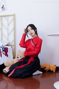 Chiness Model No.2330 Shasha in Elegant Red Black Hanfu Attire-2