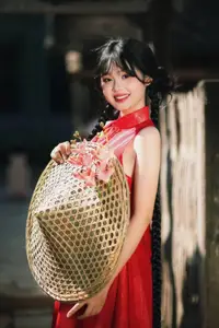Captivating Vietnamese Beauty: Graceful Girl in Traditional Red Ao Dai-4