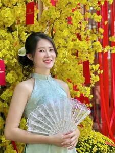 Elegant Vietnamese Ao Dai: Soft Pastel Silk Dress for Spring Festivals and Traditional Lunar New Year Celebrations-1