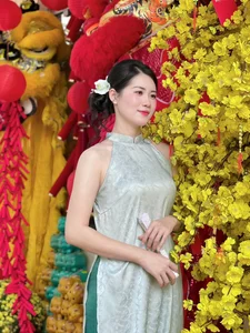 Elegant Vietnamese Ao Dai: Soft Pastel Silk Dress for Spring Festivals and Traditional Lunar New Year Celebrations-2