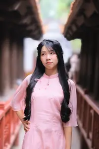 Embracing Vietnamese Grace: Pink Ao Dai Beauty at an Ancient Temple-9