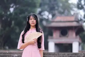 Embracing Vietnamese Grace: Pink Ao Dai Beauty at an Ancient Temple-0