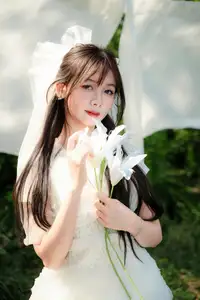 VGU No.180: The Pure Elegance of a Girl in a White Dress with Gentle Lilies-3