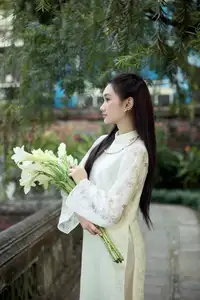 Graceful Vietnamese Woman in Ao Dai Amidst Ancient Architecture-2