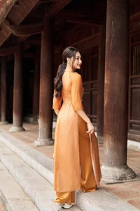 Timeless Grace: Amber Ao Dai in Ancient Architecture-3